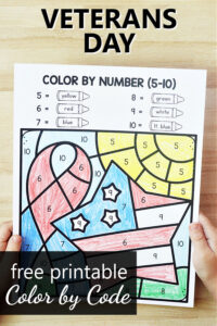 Free Printable Veterans Day Color by Code Math Worksheets and Veterans Day Activities for PreK and Kindergarten