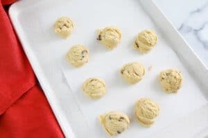 Step 7-Drop rounded tablespoons of chocolate chip cookie dough