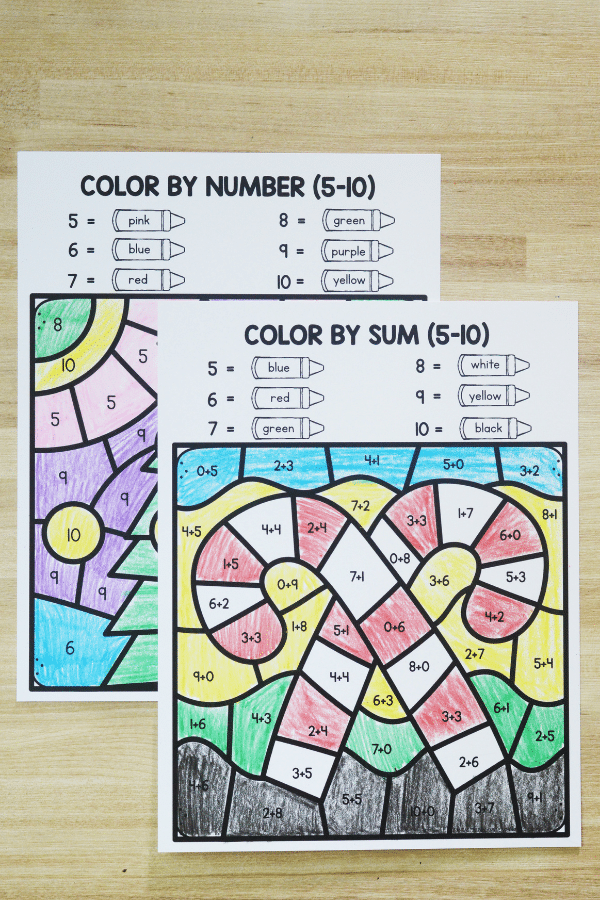 Free Printable Christmas Color by Code Math Activities