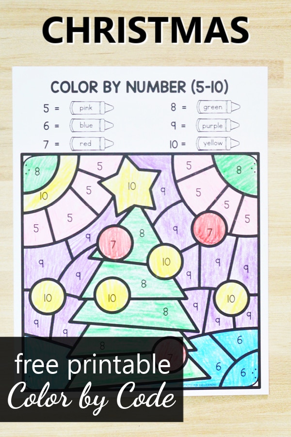 Free Printable Christmas Color by Code Math Worksheets for PreK and Kindergarten