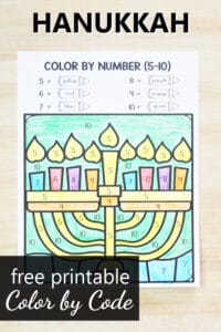 Free Printable Hanukkah Color by Code Math Worksheets for PreK and Kindergarten