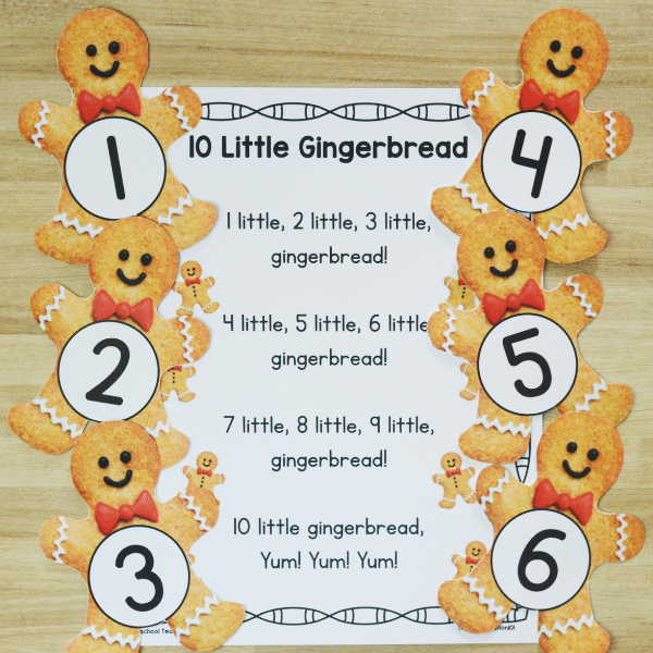 Free printable Gingerbread Counting song for preschool and kindergarten