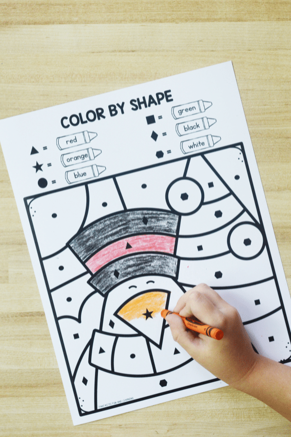Free printable color by shape math activity for winter theme math centers