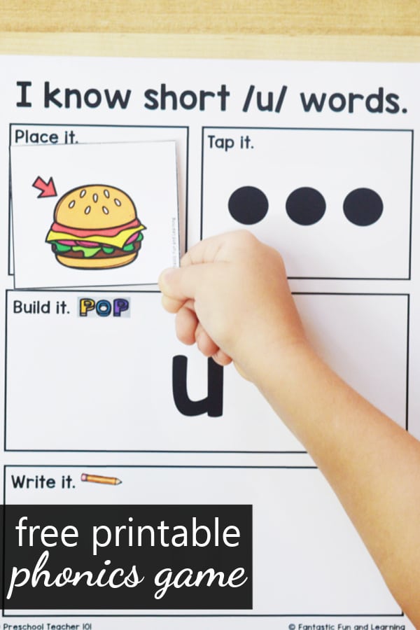 Free Printable Short U CVC Word Building Phonics Game