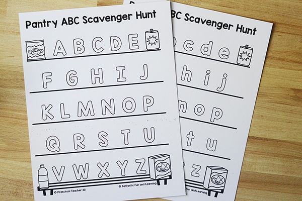 Free printable pantry alphabet scavenger hunt in uppercase and lowercase