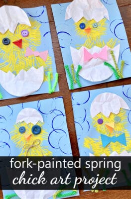 Fork-Painted Spring Chick Art Project Spring Craft for Kids