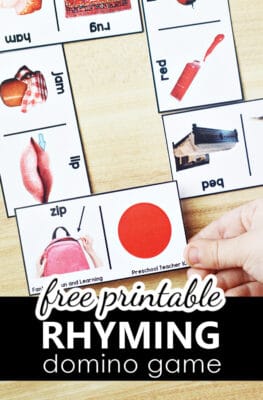 Free Printable Rhyming Dominoes Phonics Game for PreK and Kindergarten