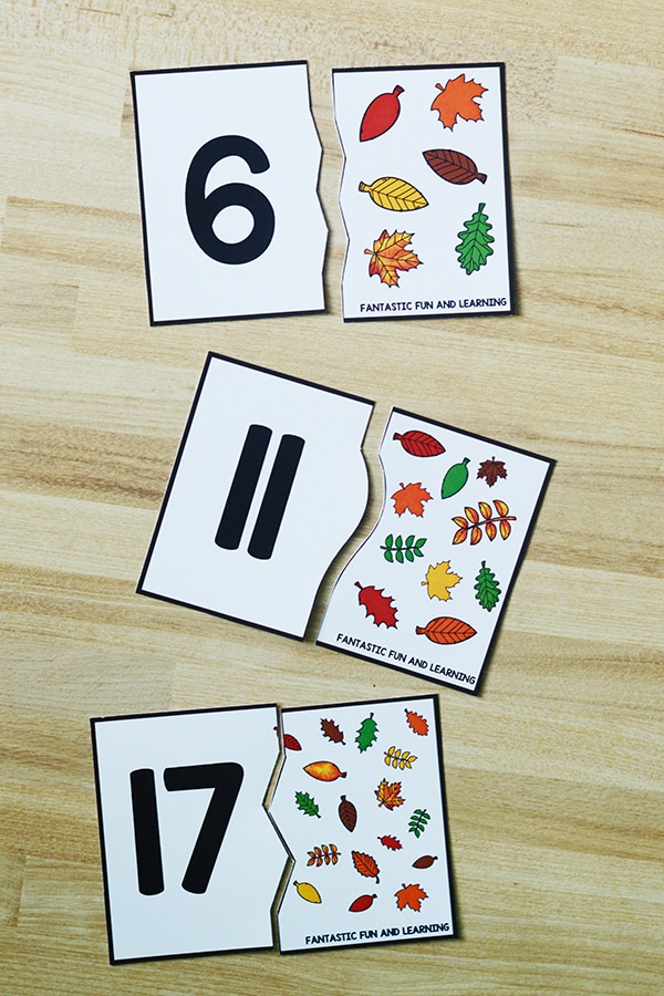 Quick Prep Math Center Activity for Fall-0 to 20 Leaf Counting Puzzles