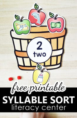 Free Printable Apple Syllable Sort Phonological Awareness Literacy Center for PreK and K