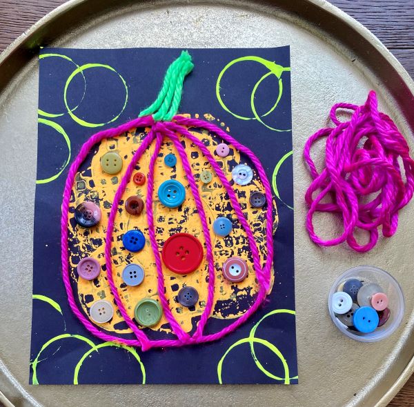 Fun Halloween Craft for Kids-Kusama inspired pumpkin collage