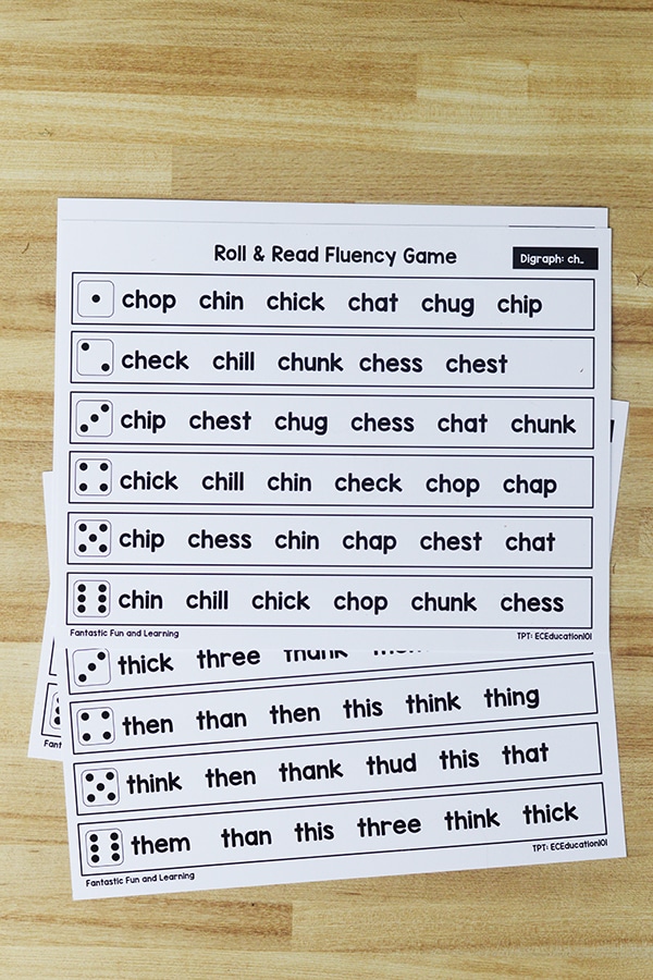 Free Printable Beginning Digraph Fluency Game -Contents
