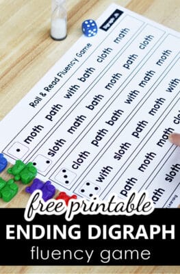 Free Printable Ending Digraph Fluency Reading Game for Kindergarten and First Grade