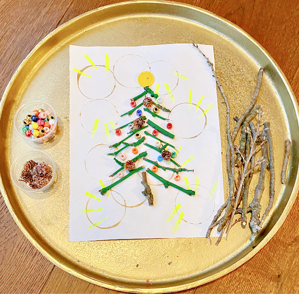 Loose Parts Twig Christmas Tree Art Project for Kids