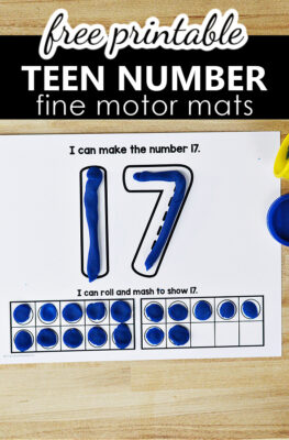 Free Printable Teen Number Counting Fine Motor Mats for Kindergarten and First Grade