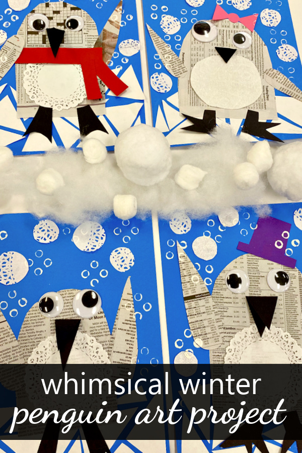Whimsical Winter Newspaper Penguin Art Project for Kids