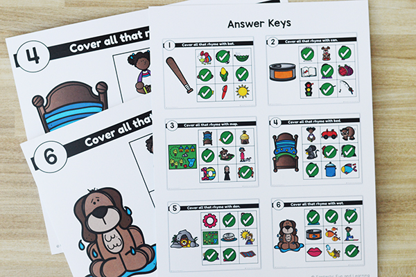 Answer Key for Rhyming Literacy Center