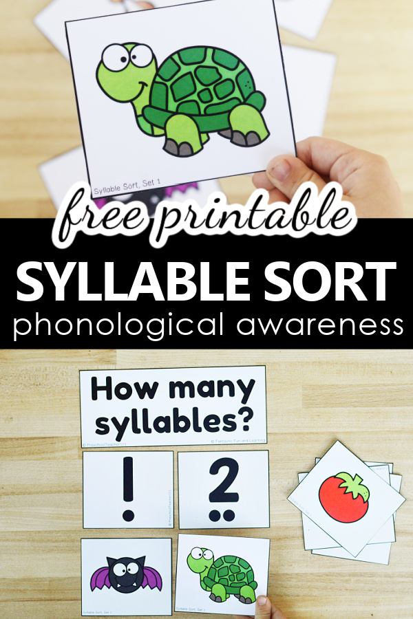 Free Printable Syllable Sort Phonological Awareness Literacy Center for PreK and K-Counting Syllables