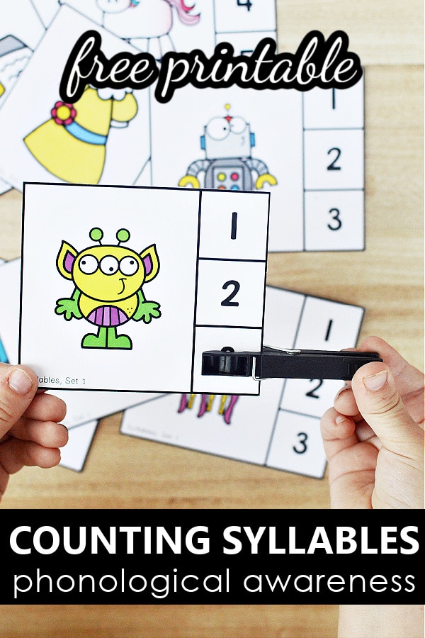 Free Printable Syllables Phonological Awareness Literacy Center for PreK and K-Syllable Clip Cards