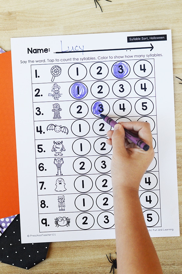 Halloween-Phonological Awareness Worksheet-Count the Syllables