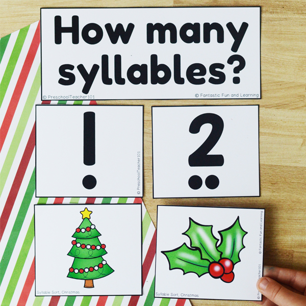 Christmas Syllable Sort Literacy Activity for PreK and Kindergarten
