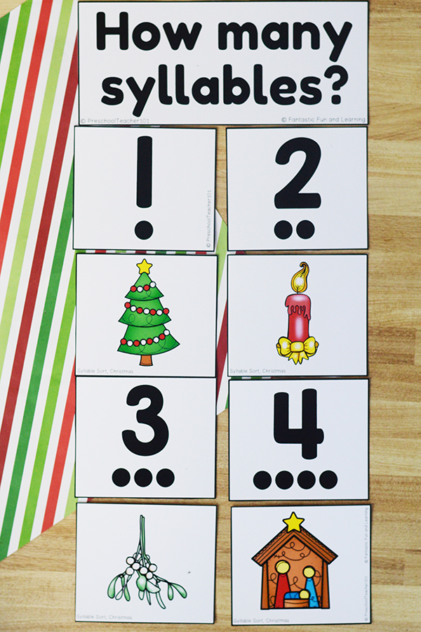 Freebie-Christmas Literacy Activity-Sort by Syllable