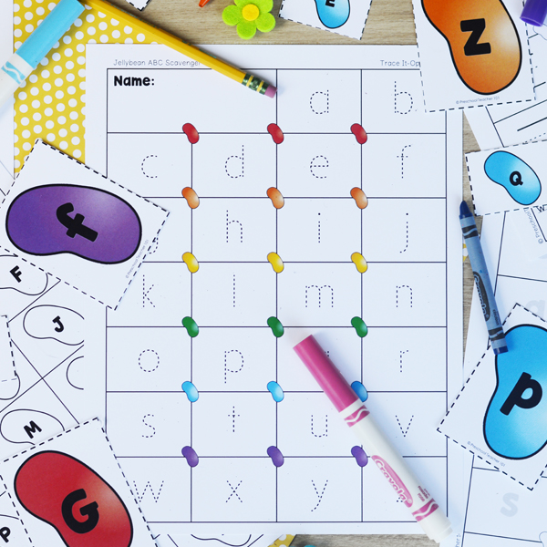 Jelly Bean Easter Alphabet Hunt Letter Writing Practice for PreK and Kindergarten