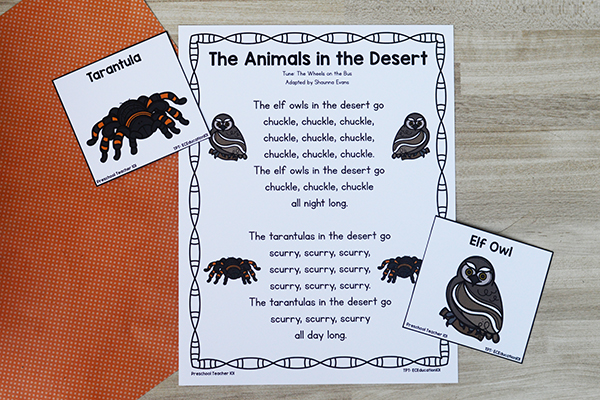 Free Printable Animals in the Desert Song for Prek and Kindergarten