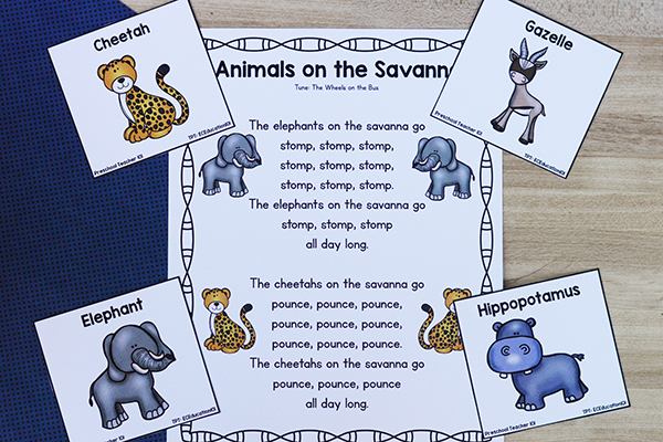 Free Printable Animals on the Savanna African Animals Song for Kids