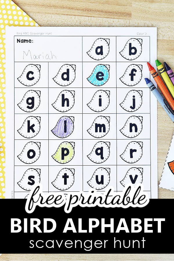 Free Printable Spring Theme Alphabet Activities-Bird ABC Scavenger Hunt for PreK and Kindergarten