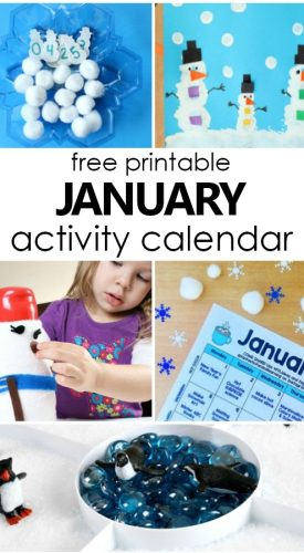 Free Printable January Calendar of Preschool Activities. Winter Activities and Fun Things to Do with Kids #freeprintable #kids #winter #january