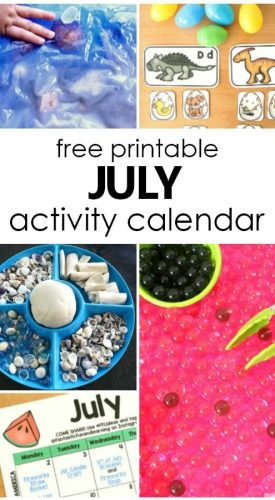 Free Printable July Activity Calendar with Fun Kids Activities for Summer #preschool #freeprintable #summerwithkids #summeractivities