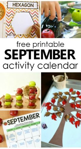 Free printable September Activity Calendar with September preschool activities and fun things to do with kids in Fall #preschool #fallactivities #september